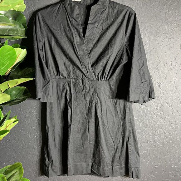 Sunhee Moon Womens Dress 2 Black Mini 3/4‎ Flare Sleeve Faux Wrap V-Neck Zipper - Picture 2 of 14